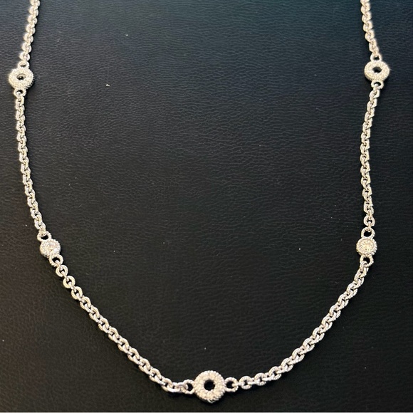 Judith Ripka Sterling Silver CZ Pave & Bezel Set Station Necklace24” +2”